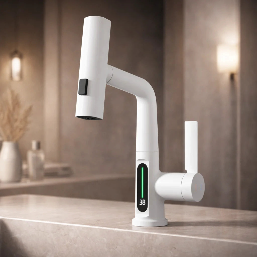 AquaMetric - Grifo de cocina con pantalla digital y rociador extraíble