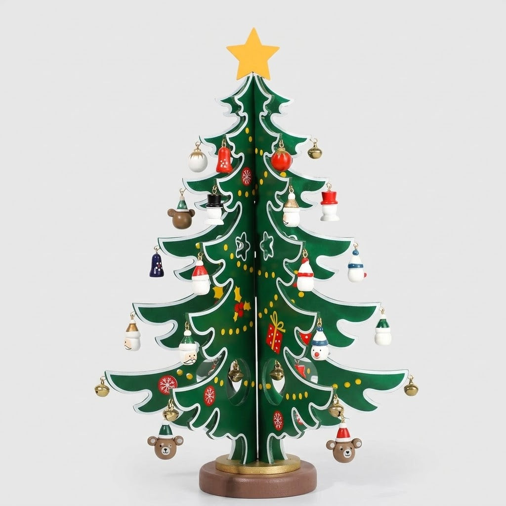 TimberTwinkle – Calendar de Advent în formă de brad de Crăciun din lemn, cu 24 de ornamente