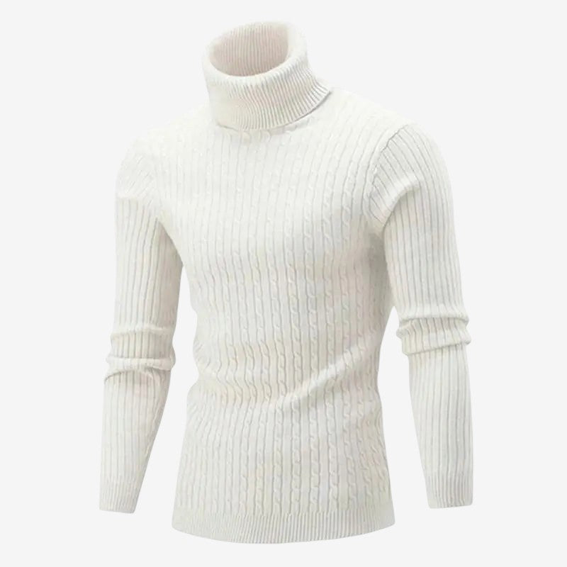 KnitLedger - Camisola de gola alta para homem em malha entrançada
