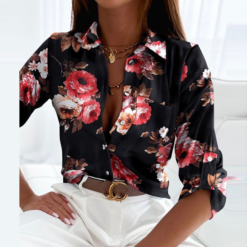 Sage - Blusa elegante stampata con colletto risvoltato