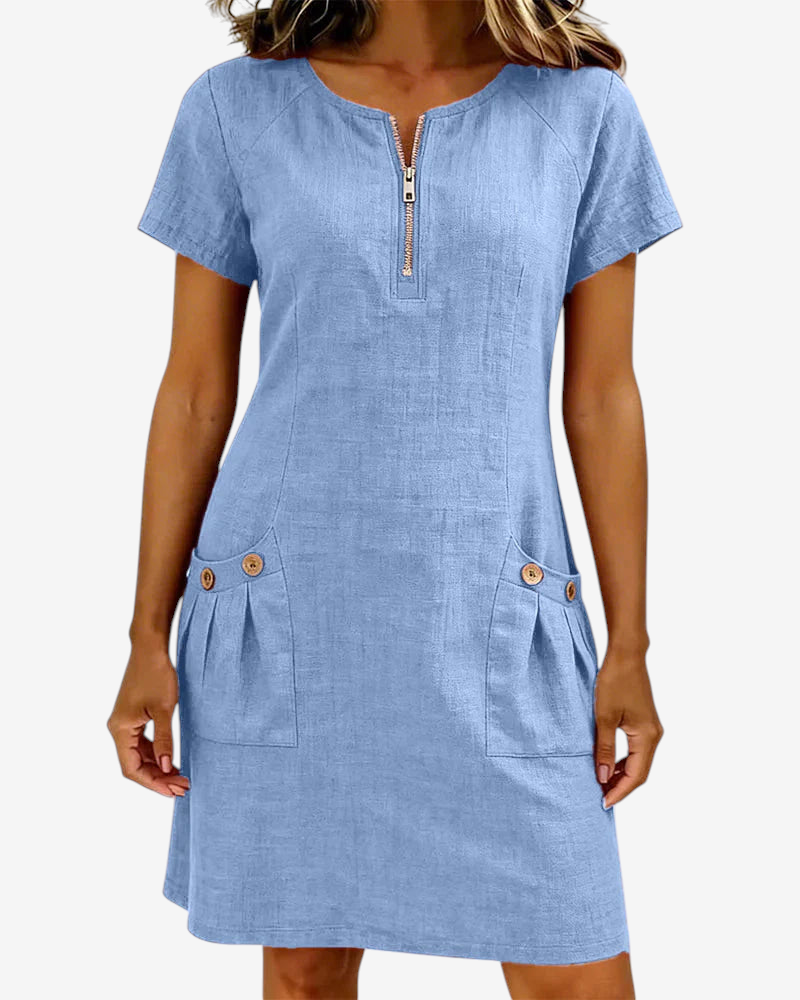 Vestido de corte evasé para mulher com fecho e bolsos