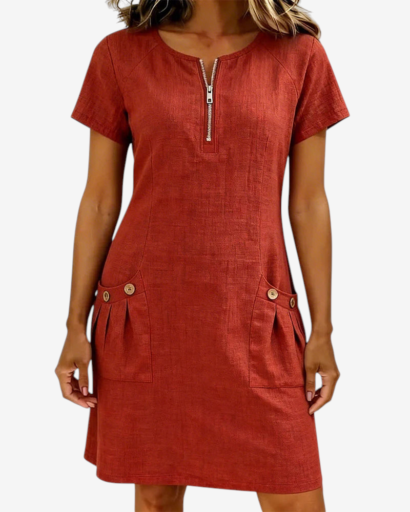 Vestido de corte evasé para mulher com fecho e bolsos