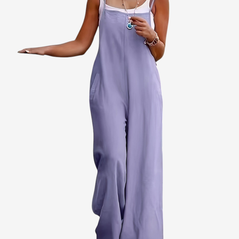 Tuta da donna senza maniche con pantaloni a gamba larga