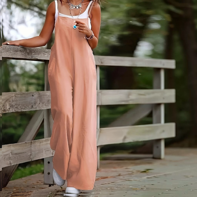 Tuta da donna senza maniche con pantaloni a gamba larga