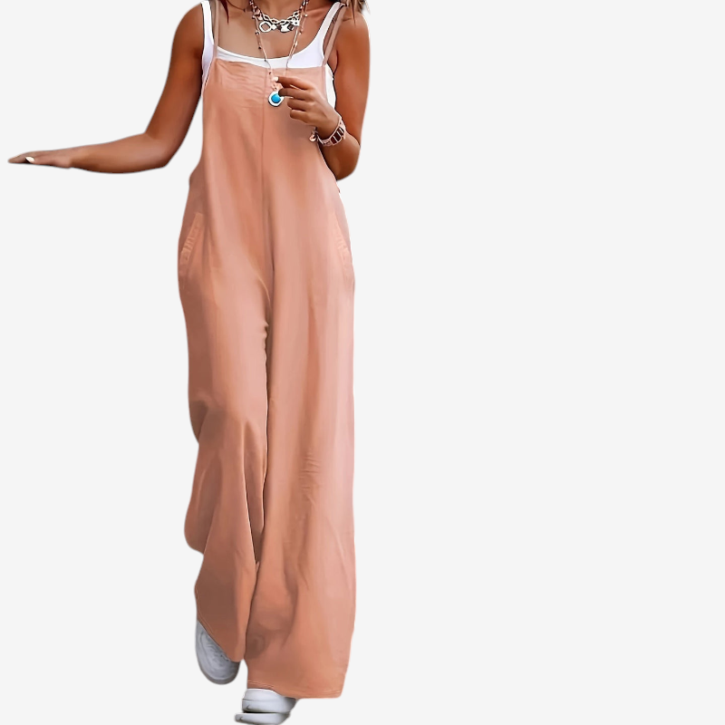 Tuta da donna senza maniche con pantaloni a gamba larga