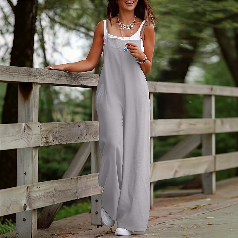 Tuta da donna senza maniche con pantaloni a gamba larga