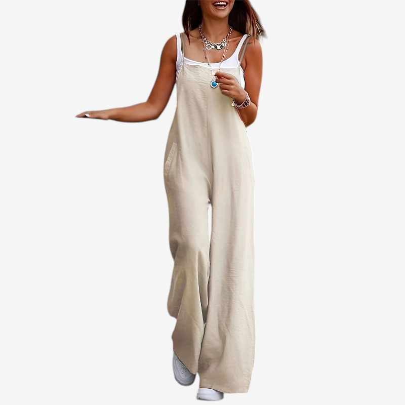 Tuta da donna senza maniche con pantaloni a gamba larga