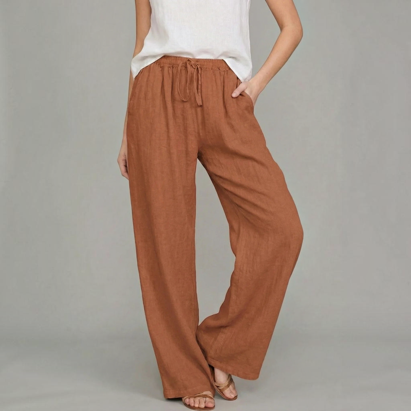 Pantaloni a gamba larga da donna con vita elasticizzata