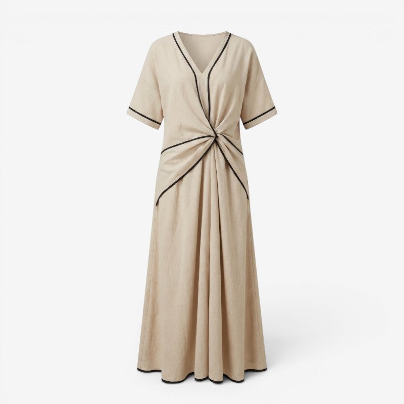 Women's V Neck Maxi Dress with Twist Front