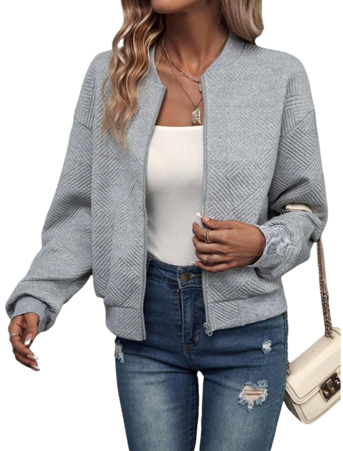 Fiona – Trendy bomber bunda se zipem vpředu a strukturovaným designem