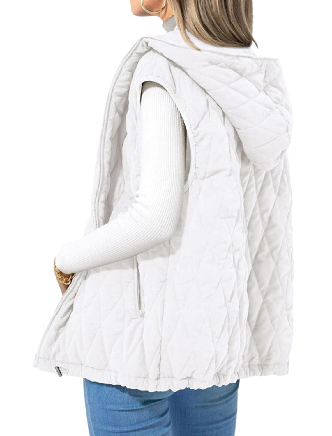 Tiffany – Gilet imbottito senza maniche con cappuccio e chiusura frontale con zip
