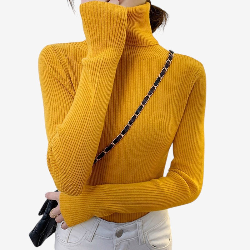 Bella – Pull à manches longues avec col roulé et coupe ajustée