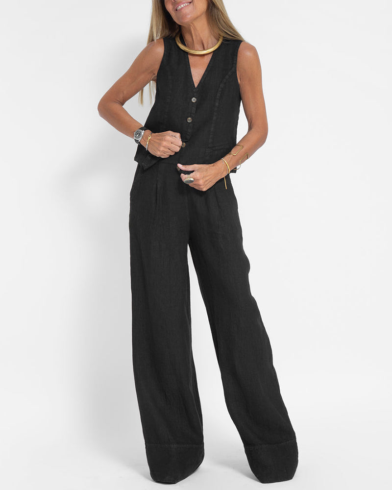 Lena - Set elegant din două piese cu pantaloni largi și vestă cu nasturi