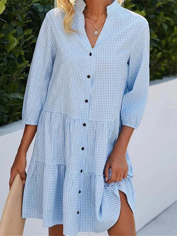Ruby – Trendy Mini Dress with Button Closure and Relaxed Fit