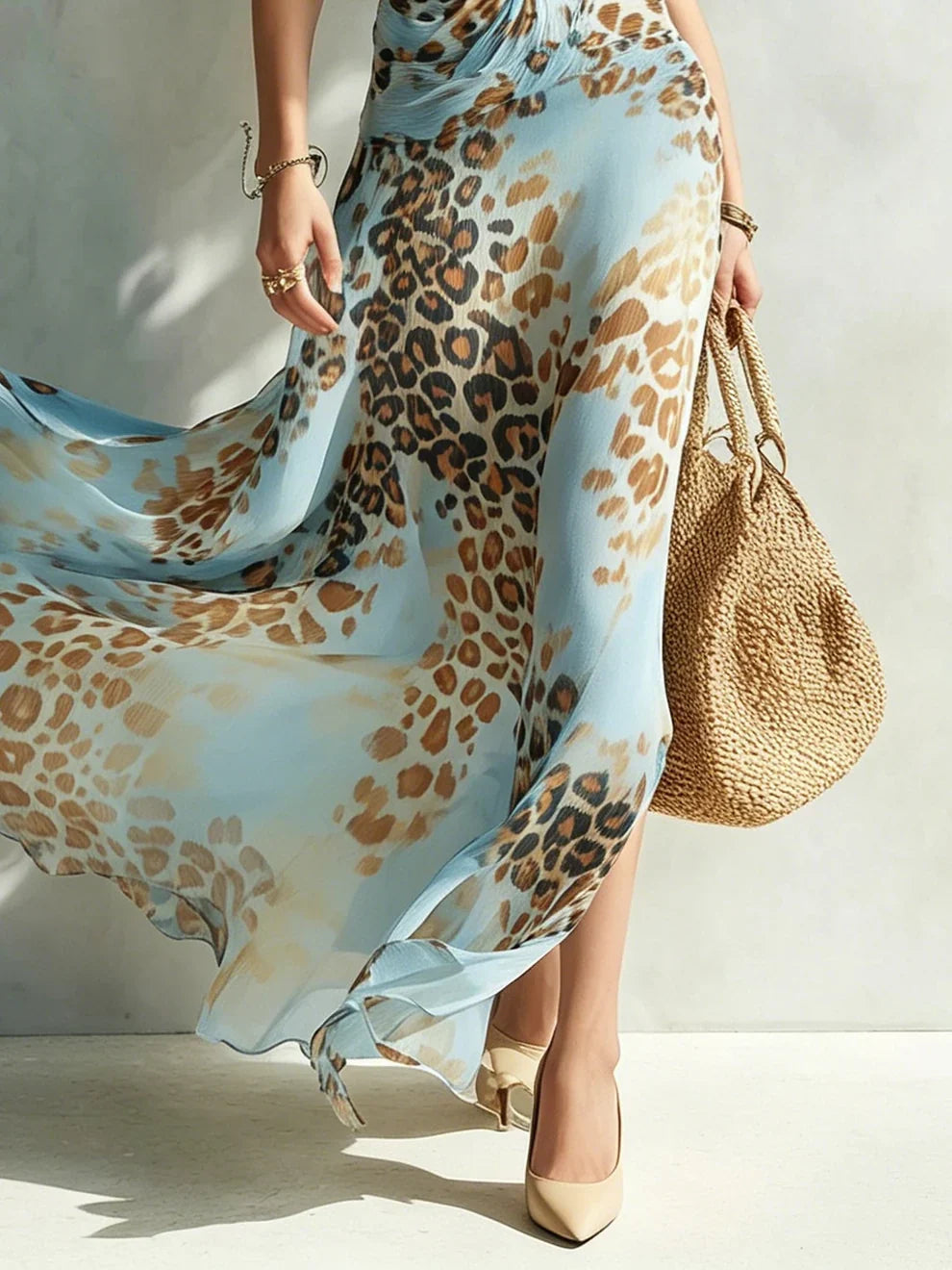 Elegant Halter Neck Leopard Print Dress