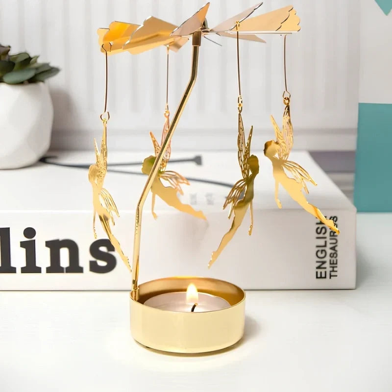 SpinGlow - Carrossel de velas em metal rotativo com ornamentos suspensos