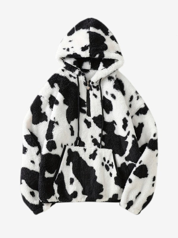 MooFleece - Camisola polar com capuz para mulher e estampado de vaca