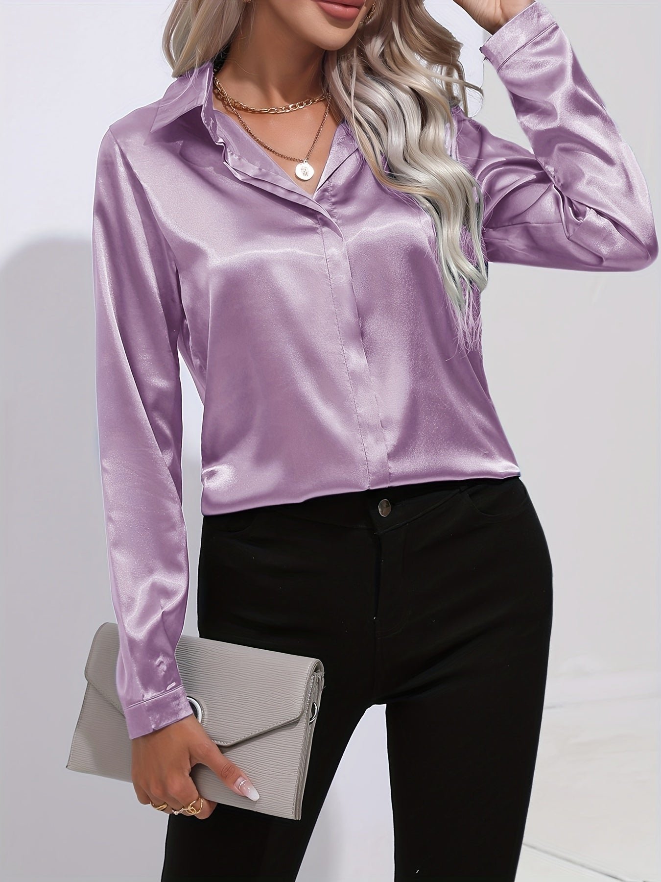 Leona - Camicetta casual in raso con lucentezza raffinata