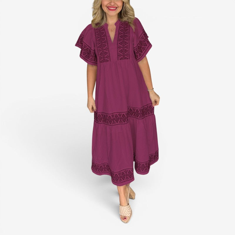 Women’s V-Neck Printed Midi Dress