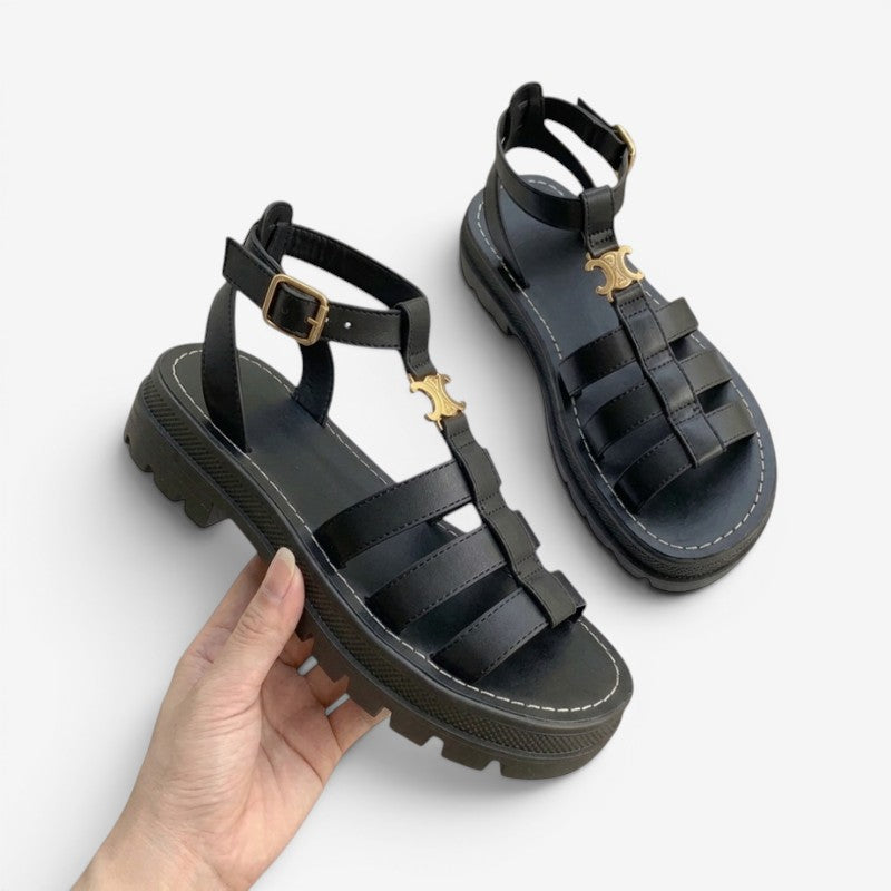 Women’s Gladiator Sandals with Round Toe and Buckle Strap