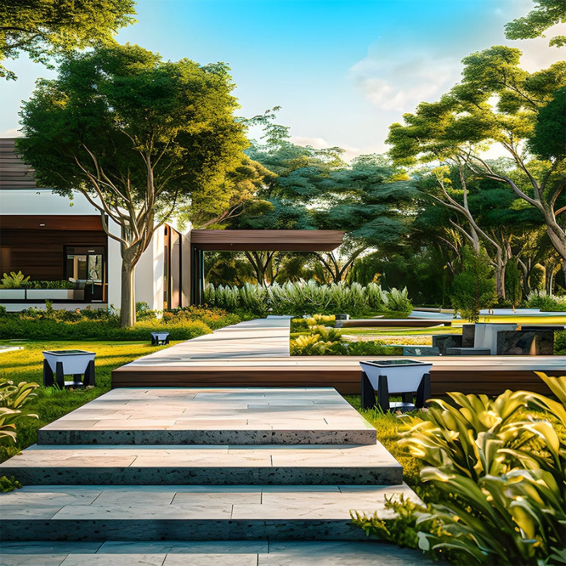 LumeGrid – Lampă clasică de exterior cu celule solare și design geometric