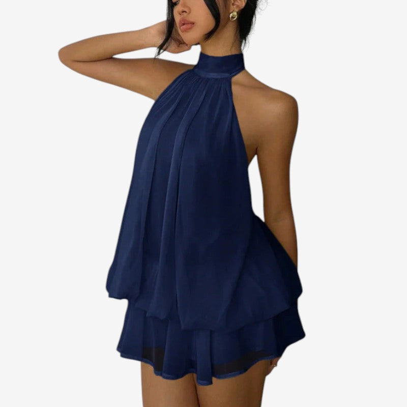 Robe mini à ligne A pour femme avec col licou