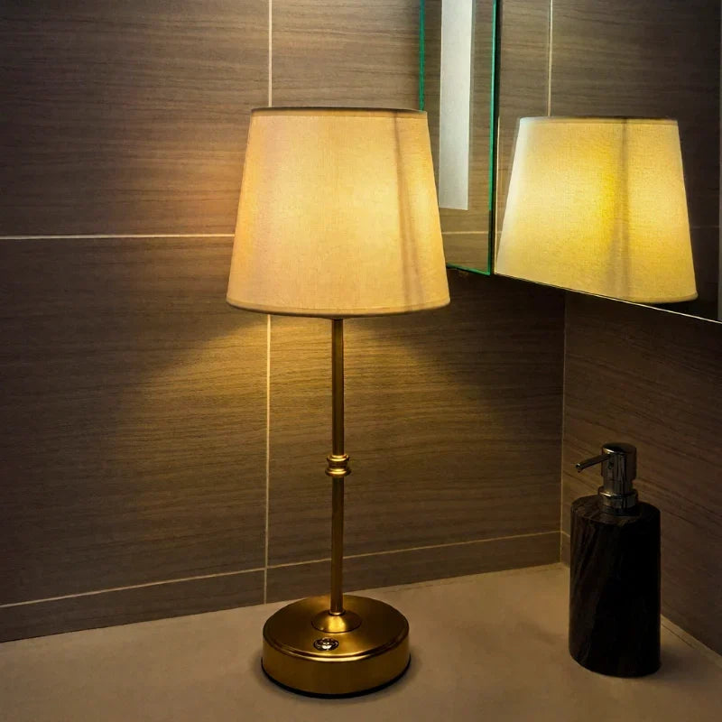 Brushedora - Lampada da tavolo senza fili con base in metallo spazzolato