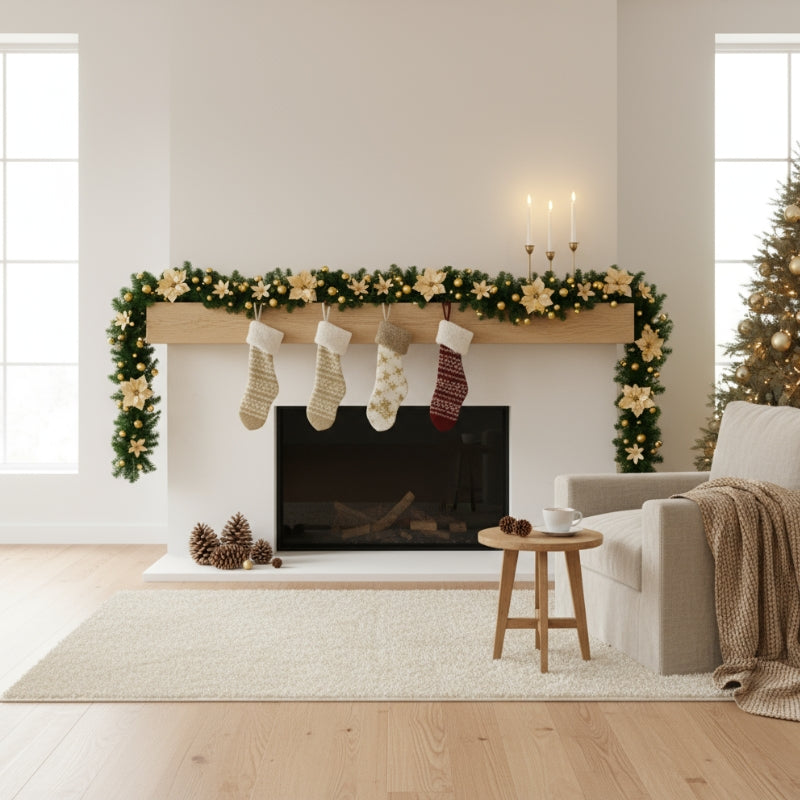 FloraRing – Decorative Christmas Wreath with Floral Motif and Lights