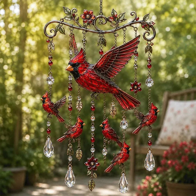 Birdglimmer – ornament pentru captarea razelor soarelui și clopoțel de vânt cu design cu păsări