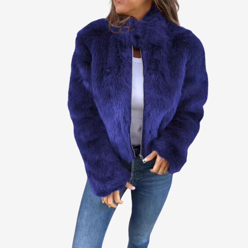 Selixia – Long Sleeve Coat with Zip Closure | Simple Casual Outer Layer | Faux Fur Construction | Sizes S–2XL | Brown, Black, Green, Blue, Red, Purple