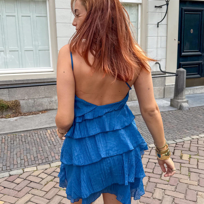 Women's One Shoulder Mini Dress with Ruffle Detail