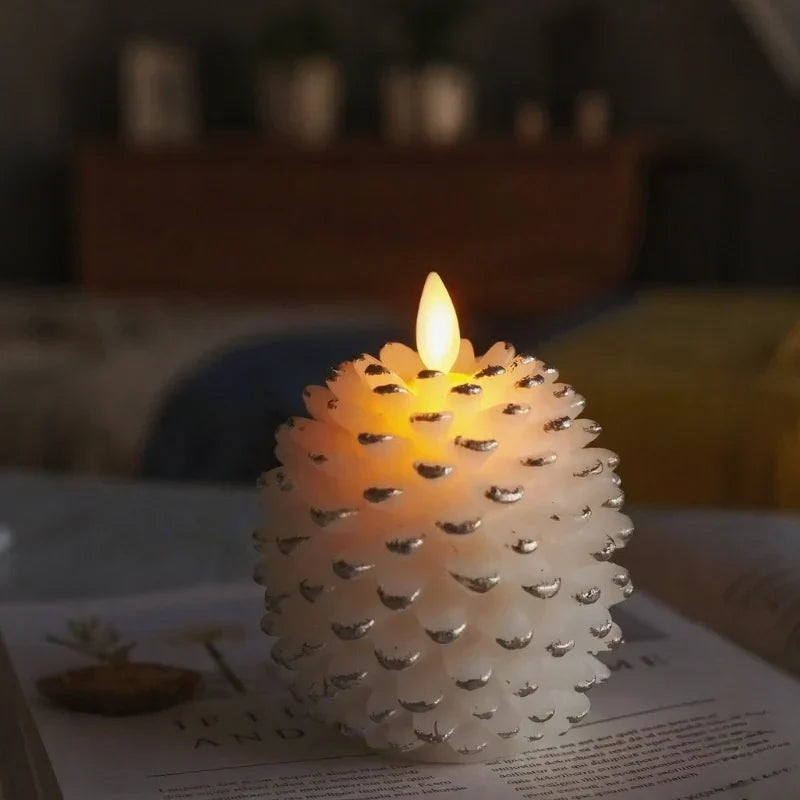 PineGlow - Lumânări decorative fără flacără, în formă de conuri de pin, cu efect de flacără LED