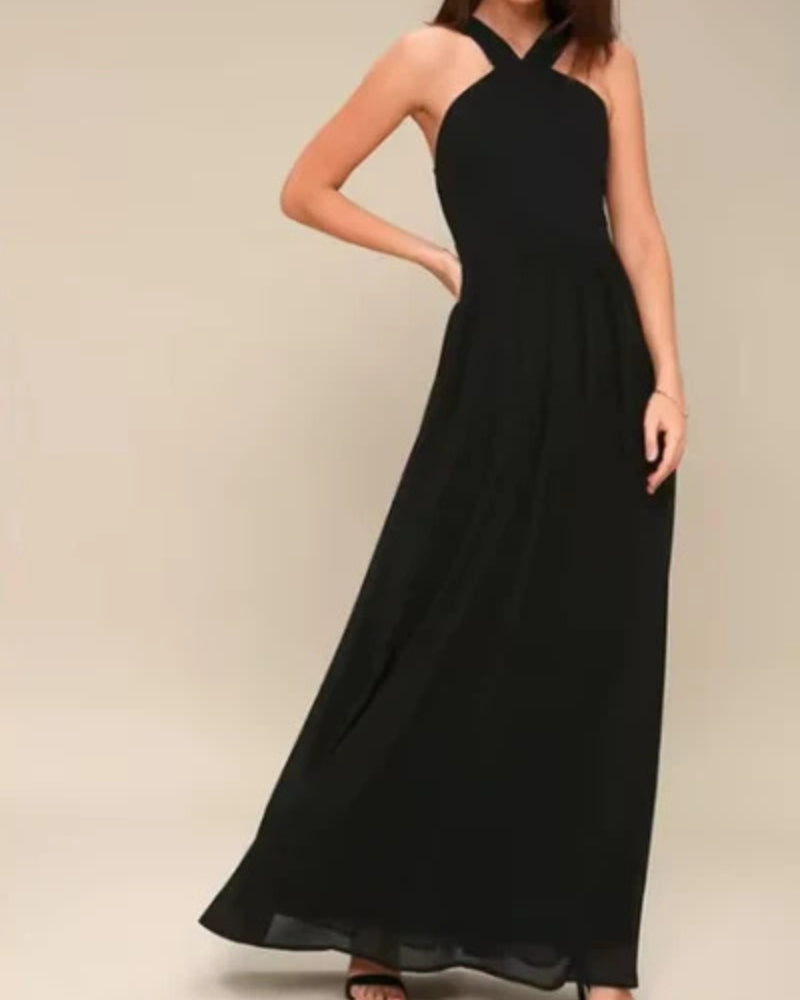 Velina – Robe longue élégante avec silhouette fluide et dos ouvert