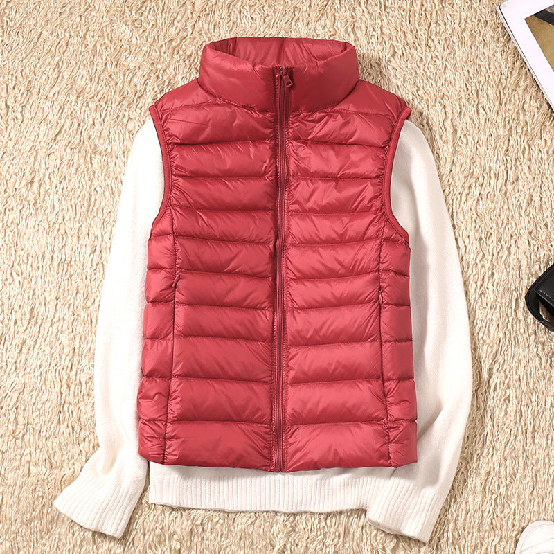 Sleeveless zip vest with high neck collar