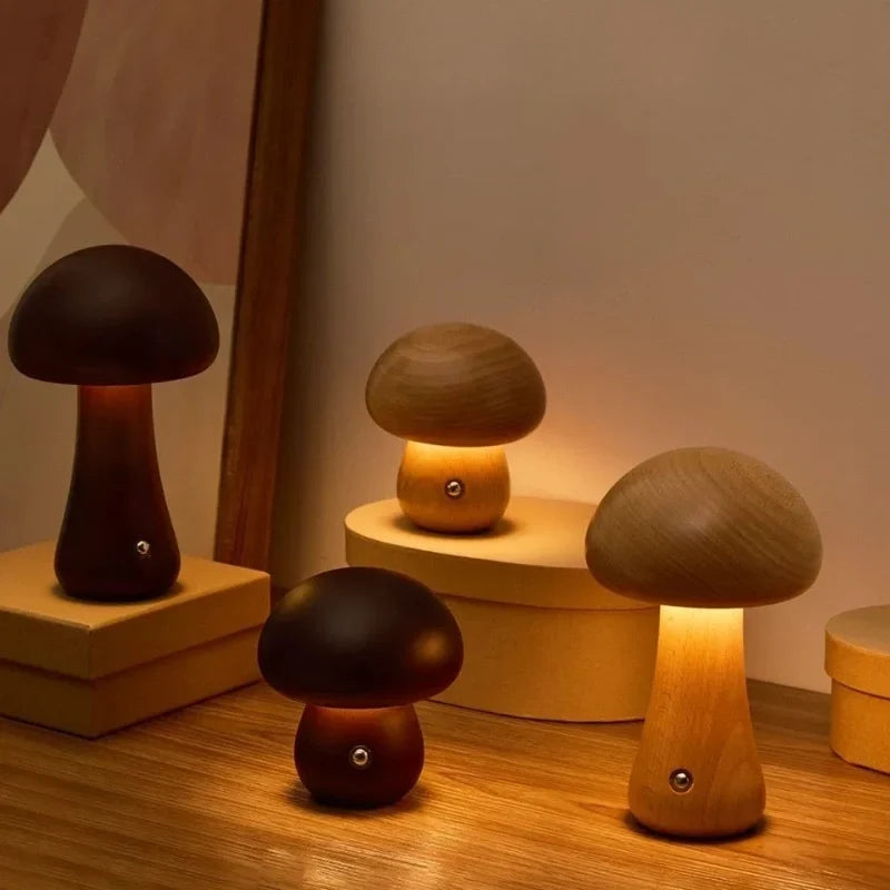 Mushwood - Lámpara de mesa de madera con diseño de seta