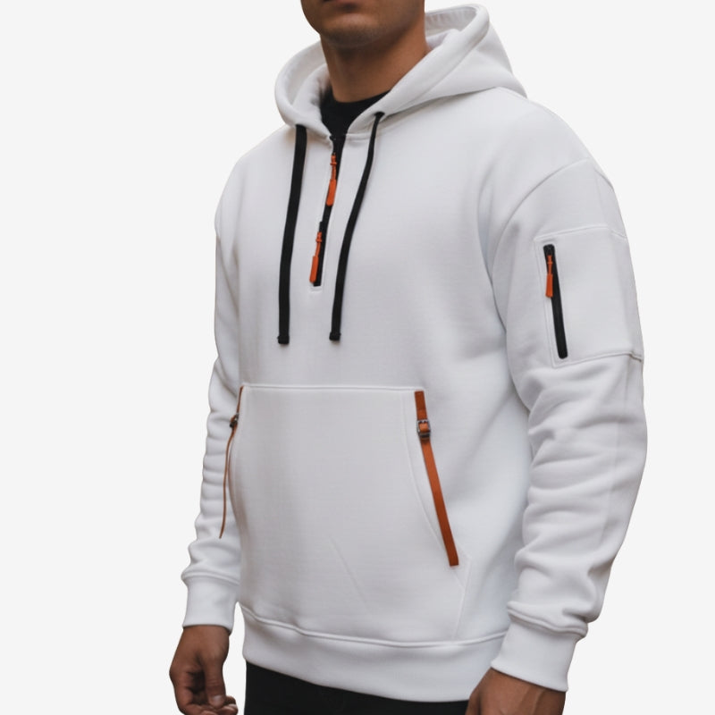 Cason - Long sleeve half zipper hoodie and side pockets