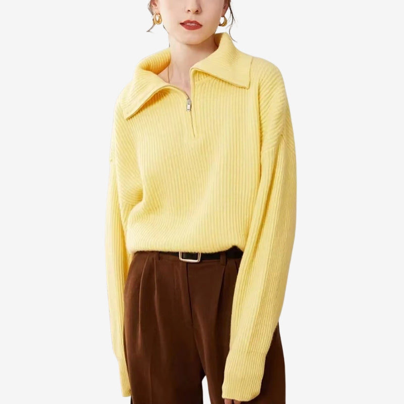 Aria - Half zipper sweater with stripe design
