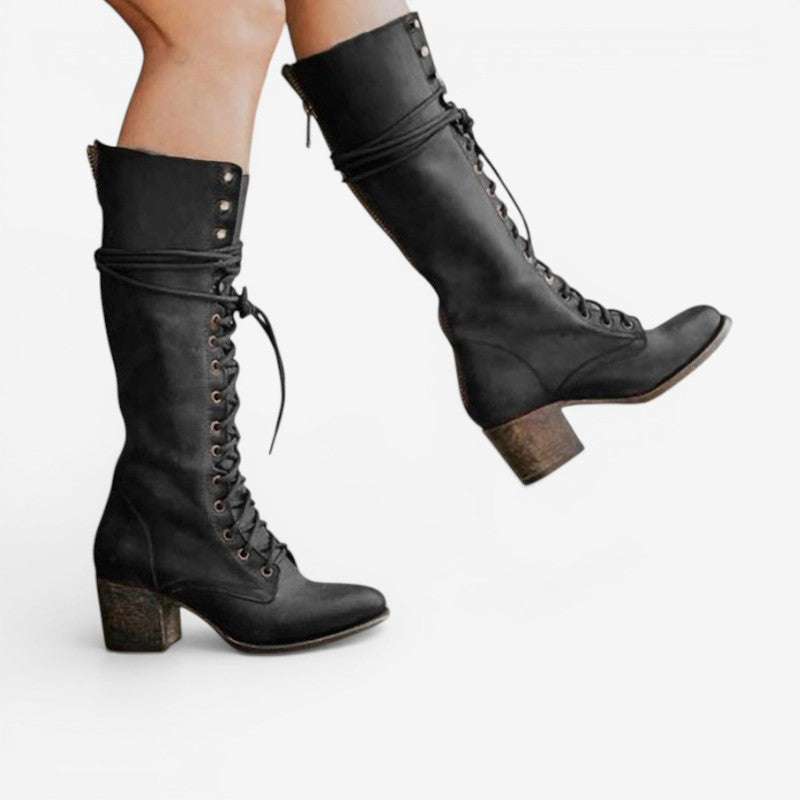 Bottes montantes à lacets pour femmes avec talon bloc