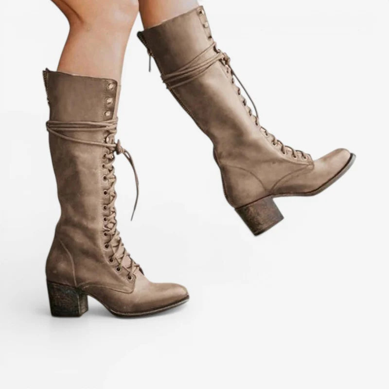 Bottes montantes à lacets pour femmes avec talon bloc