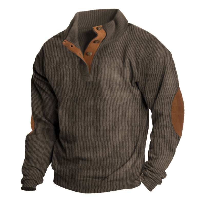 Lucas – Outdoor sweater with button collar and reinforced elbow patches