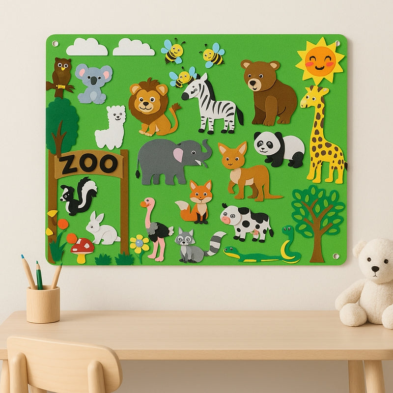 FeltScene – Set of felt boards with movable animal motif and background layout