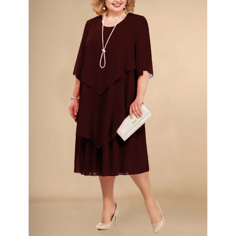 Hazel - Rochie din chiffon cu decolteu rotund și design modern