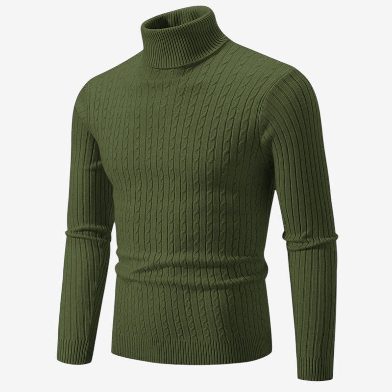KnitLedger - Camisola de gola alta para homem em malha entrançada
