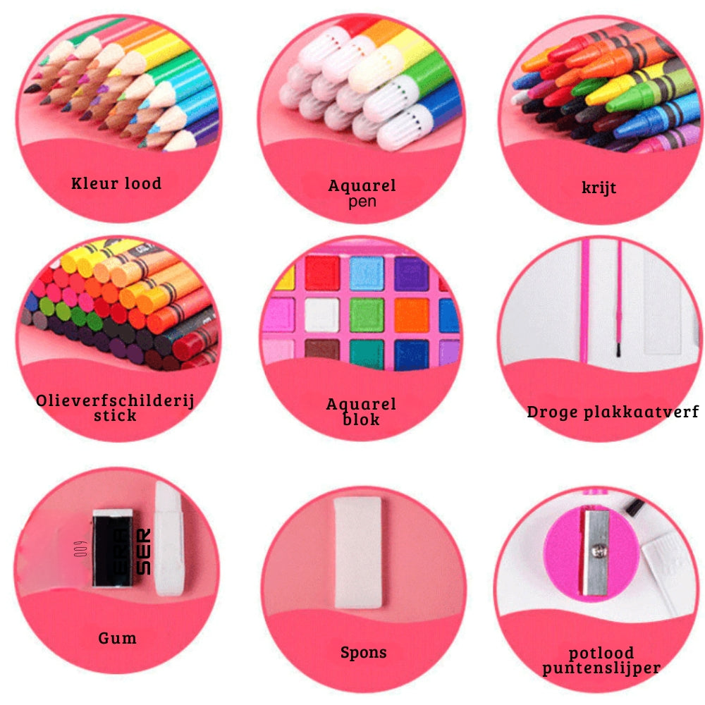 CraftiKidz – Kompletny zestaw 208 przyborów do rysowania dla początkujących twórców i młodych artystów