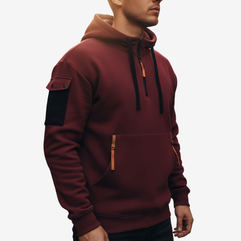 Cason - Long sleeve half zipper hoodie and side pockets