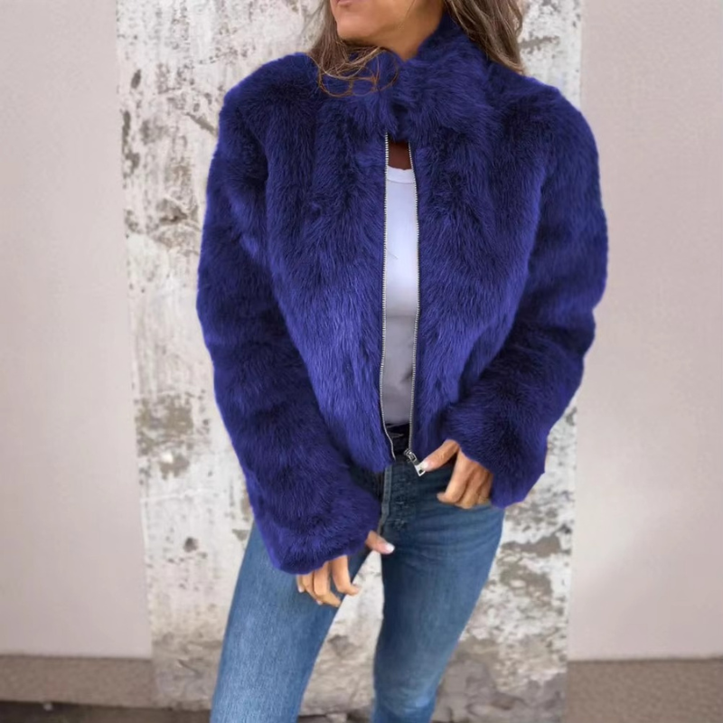 Selixia – Long Sleeve Coat with Zip Closure | Simple Casual Outer Layer | Faux Fur Construction | Sizes S–2XL | Brown, Black, Green, Blue, Red, Purple
