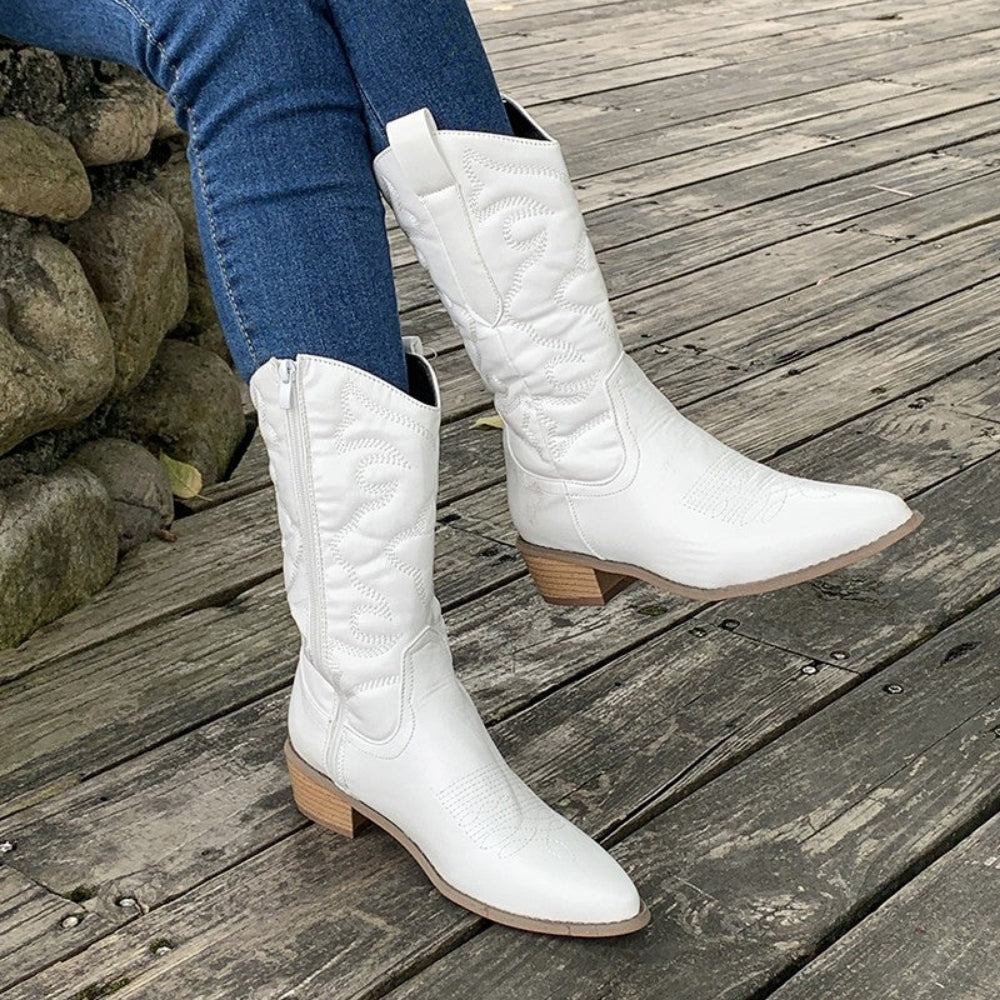 Bella – Bottes de cowboy élégantes avec fermeture éclair latérale et semelle texturée