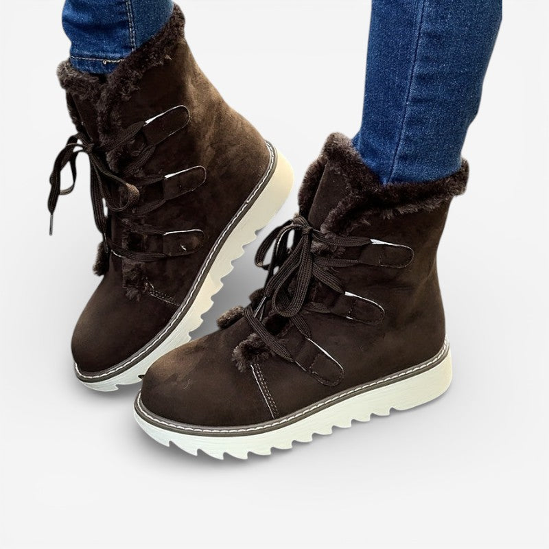 Aoibhe – Round Toe Ankle Boots with Fur Lining | Lace Up Adjustable Fit | Soft Cozy Lining for Warmth | Sizes 36–41 | Pink, Khaki, Dark Brown, Brown, Black