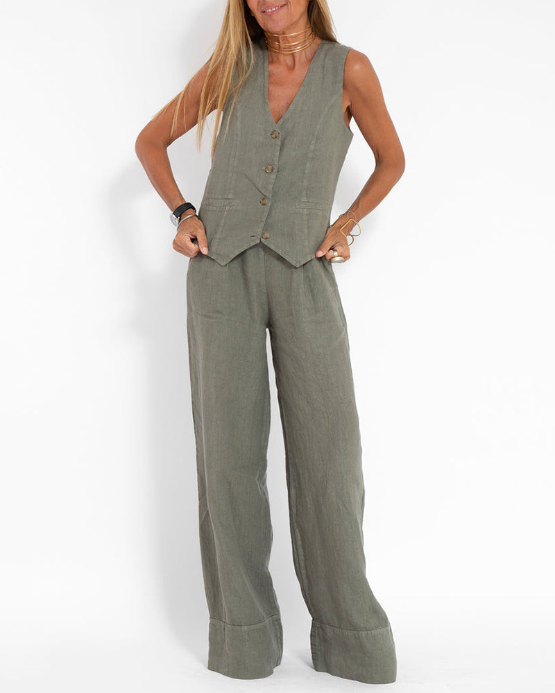 Lena - Set elegant din două piese cu pantaloni largi și vestă cu nasturi