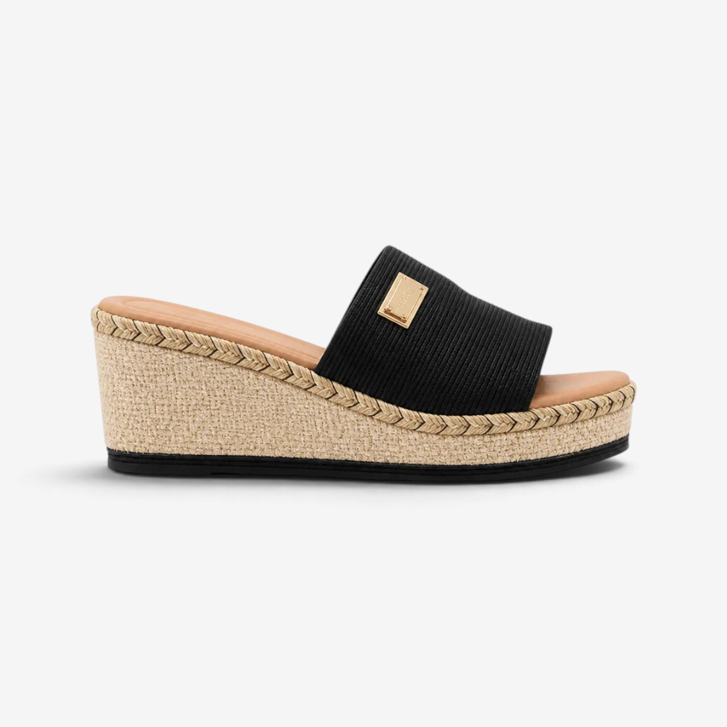 Marivelle - Raffia Wedge Mules with Wide Strap